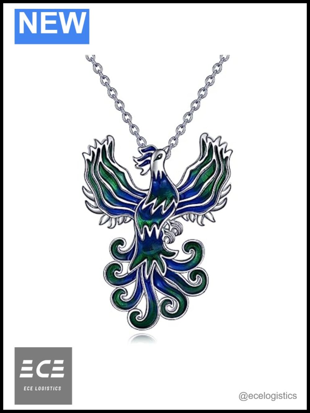 Sterling Silver Phoenix Pendant Necklace 18 Inch Rolo Chain